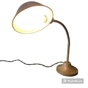 Art Deco Antique Leviton Goose Neck Cast Iron Desk Lamp USA Works MCM Gray